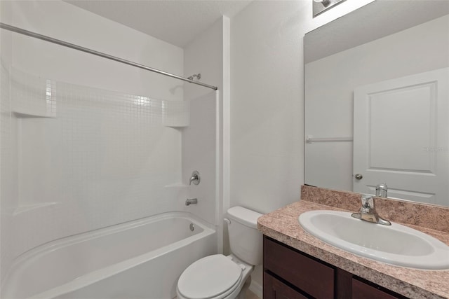 full bathroom with shower / tub combination, vanity, and toilet