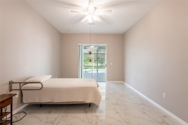 bedroom with ceiling fan and access to outside