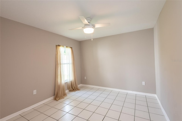 unfurnished room with light tile patterned floors and ceiling fan