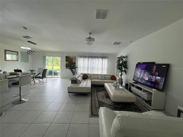 living room featuring light tile patterned floors