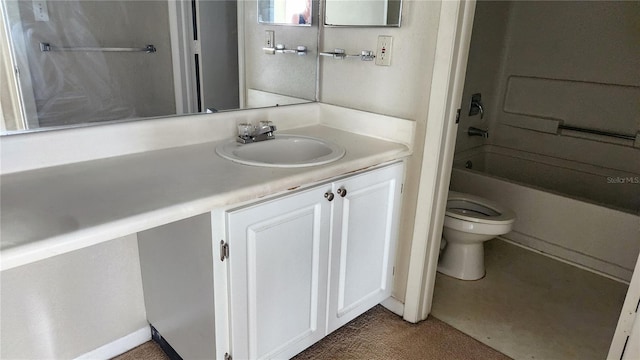 full bathroom featuring shower / bath combination, toilet, and vanity