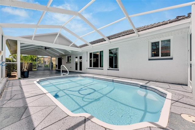 view of pool featuring a patio area and a lanai