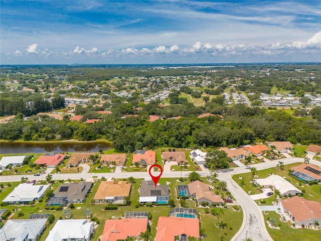 aerial view with a water view