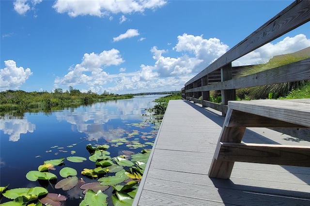 view of dock with a water view