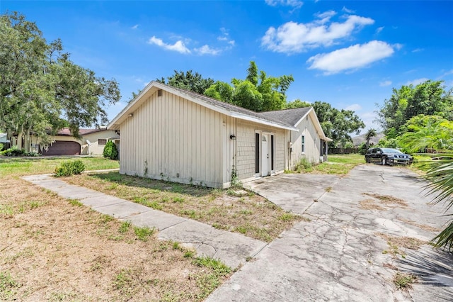 exterior space with a garage