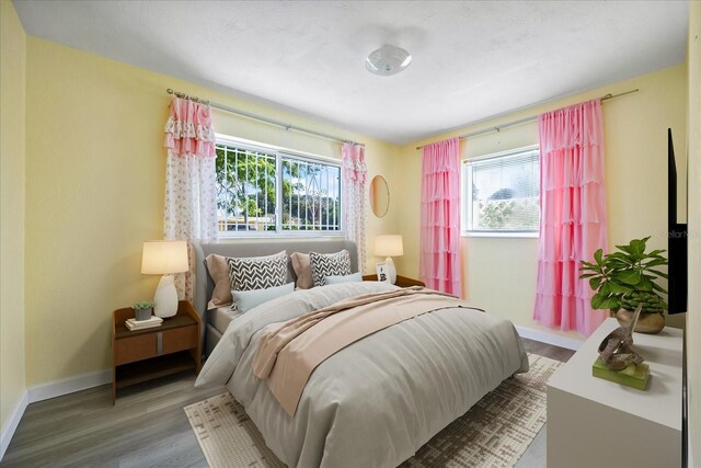 bedroom with hardwood / wood-style floors