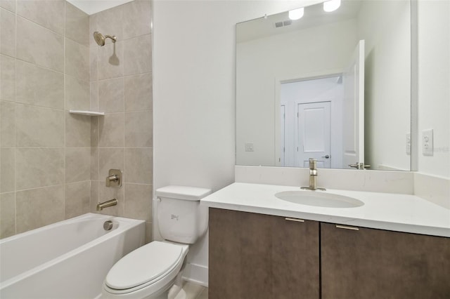 full bath featuring toilet, shower / tub combination, and vanity