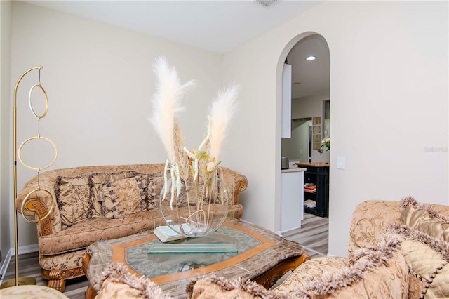 living room with light hardwood / wood-style floors