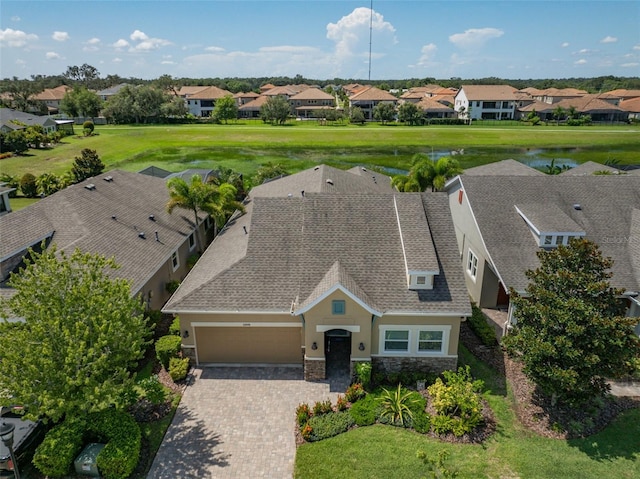 aerial view with a water view