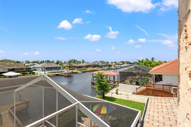 property view of water featuring a boat dock