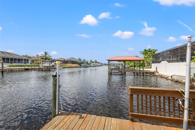 view of dock with a water view