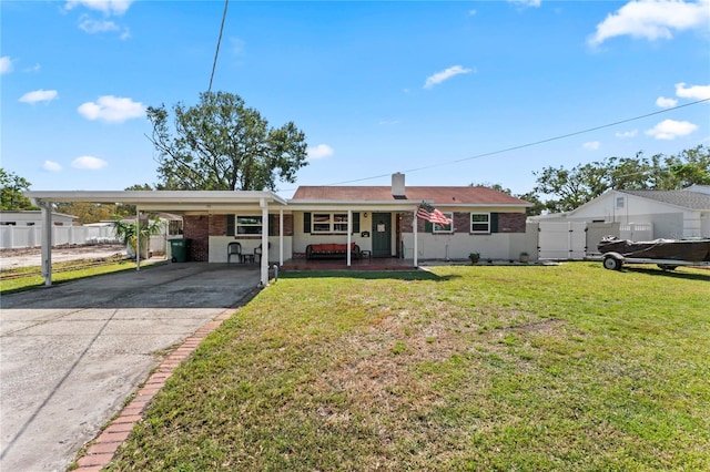 ranch-style house with a front lawn and a carport