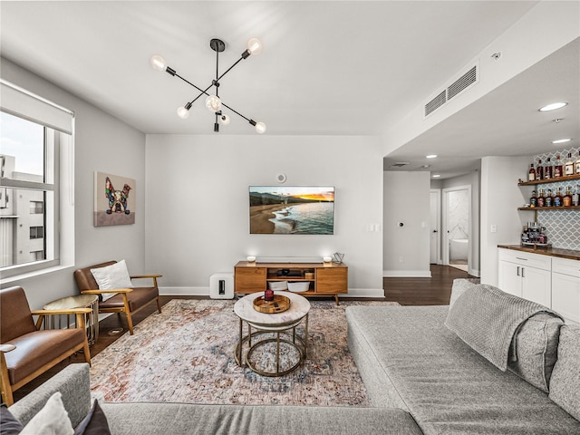 living room featuring dark hardwood / wood-style flooring