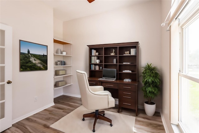 office area featuring light hardwood / wood-style flooring and a wealth of natural light