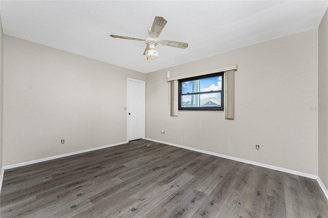 unfurnished room with hardwood / wood-style floors and ceiling fan