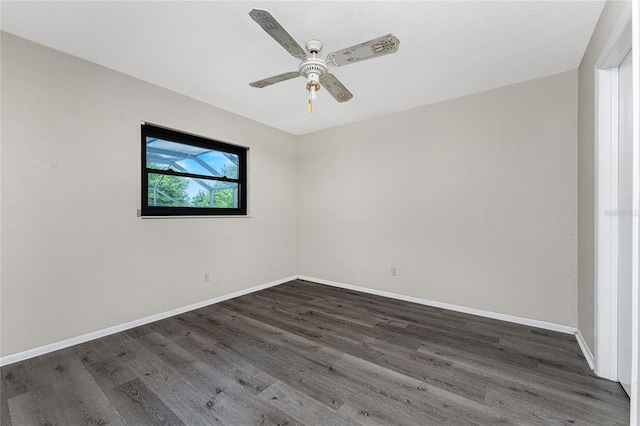 unfurnished room featuring ceiling fan and wood-type flooring