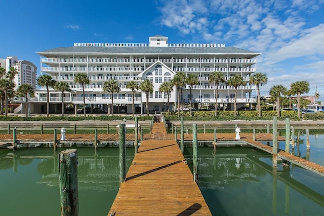 dock area featuring a water view