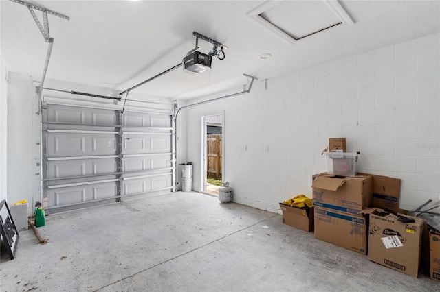 garage with a garage door opener