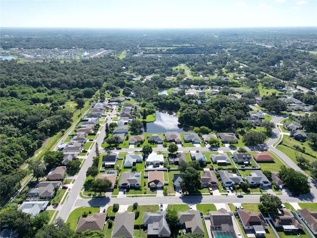 aerial view featuring a residential view and a water view