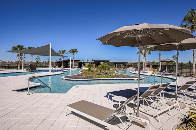 view of pool featuring a patio