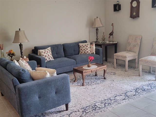 living room with light tile patterned flooring