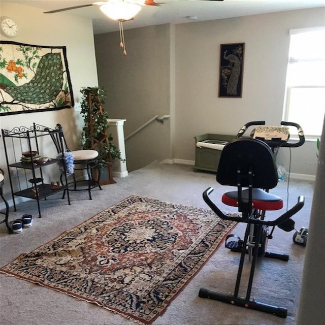 14443 Touch Gold Ln, Sun City Center, FL 33573 - interior space with baseboards, a ceiling fan, and carpet flooring