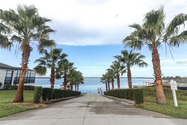 view of road with a water view