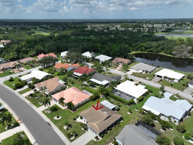 bird's eye view featuring a water view