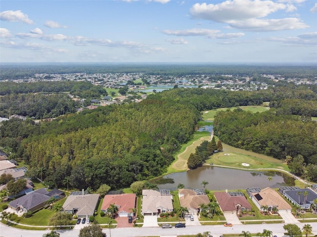 bird's eye view featuring a residential view and a water view