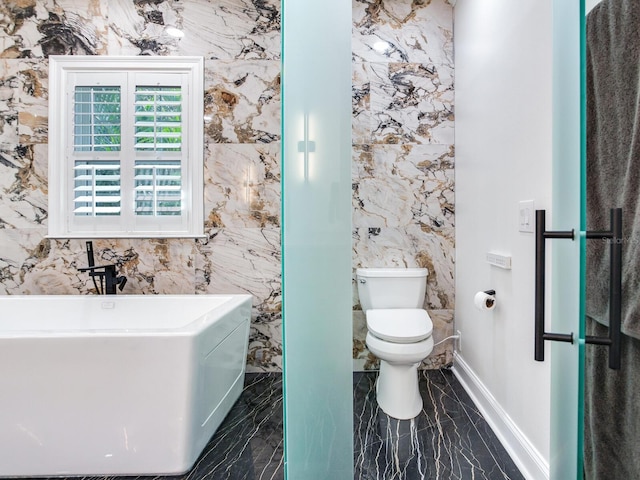 bathroom with tile walls, toilet, and tile patterned flooring