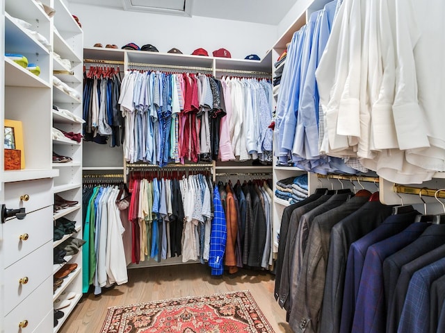 spacious closet with light hardwood / wood-style flooring