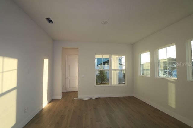 spare room featuring dark hardwood / wood-style flooring and a healthy amount of sunlight