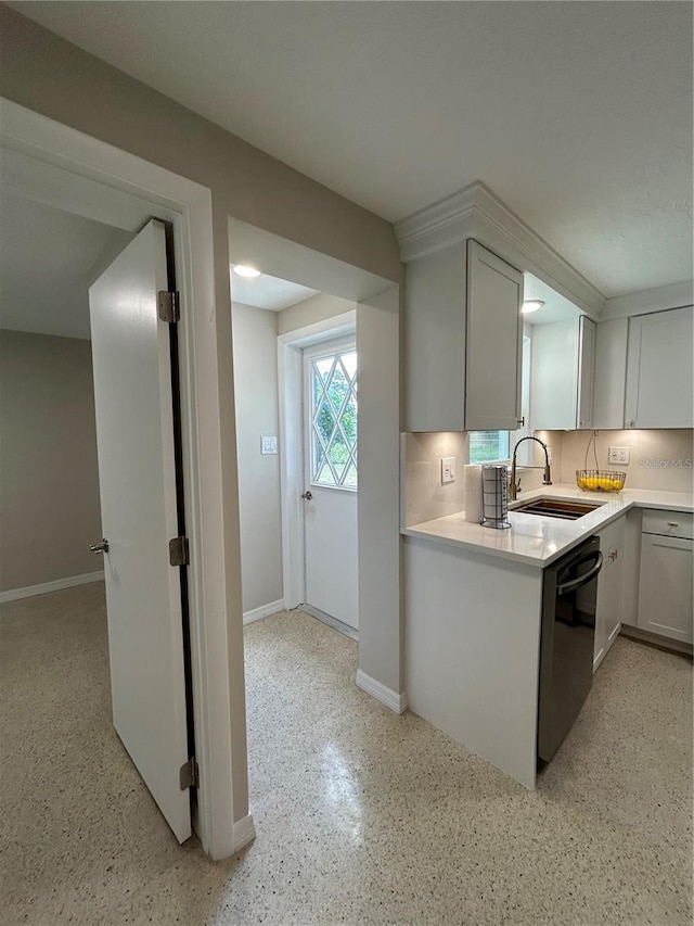 kitchen featuring backsplash, dishwasher, and sink