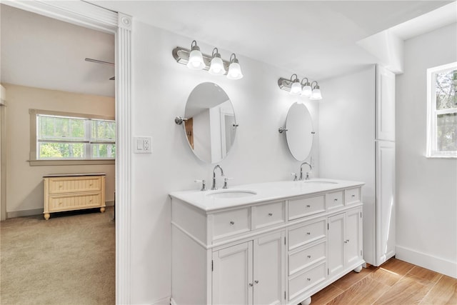 bathroom featuring wood-type flooring and vanity