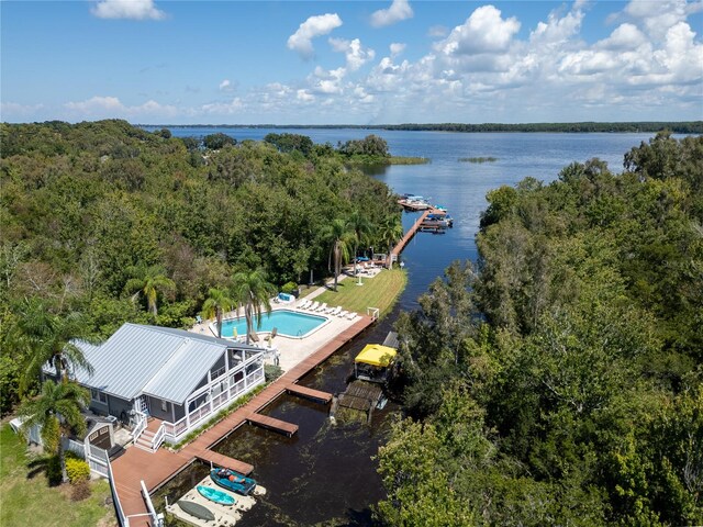 aerial view featuring a water view