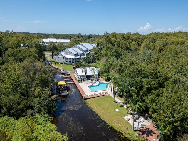 bird's eye view featuring a water view