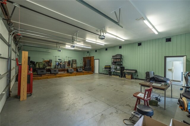 garage with a garage door opener