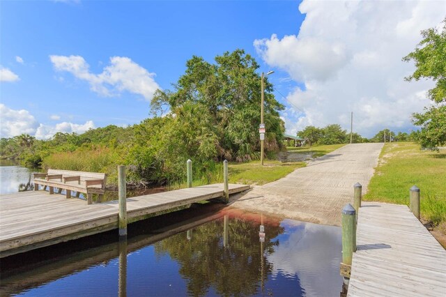 dock area with a water view