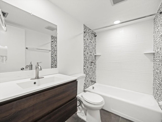 full bathroom featuring vanity, toilet, tile patterned floors, and shower / bath combo