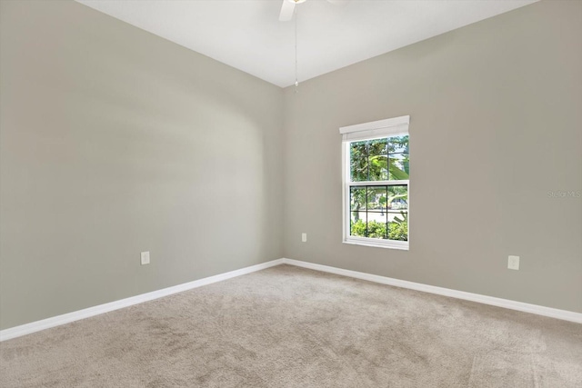 spare room featuring ceiling fan and carpet floors