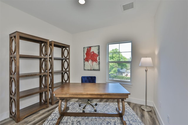 office space featuring hardwood / wood-style floors