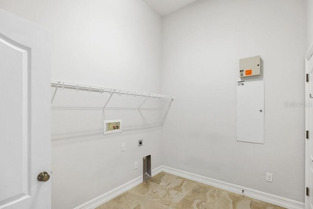 laundry room with hookup for an electric dryer and hookup for a washing machine