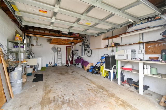 garage featuring a workshop area