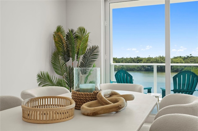 sitting room with a water view