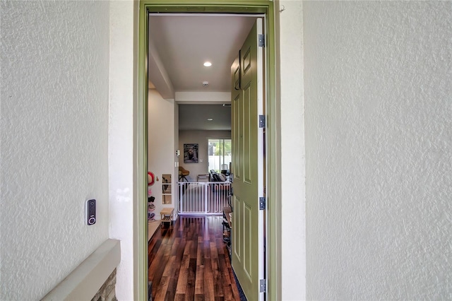 corridor featuring dark hardwood / wood-style flooring