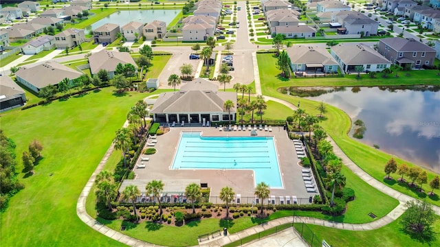 bird's eye view featuring a water view