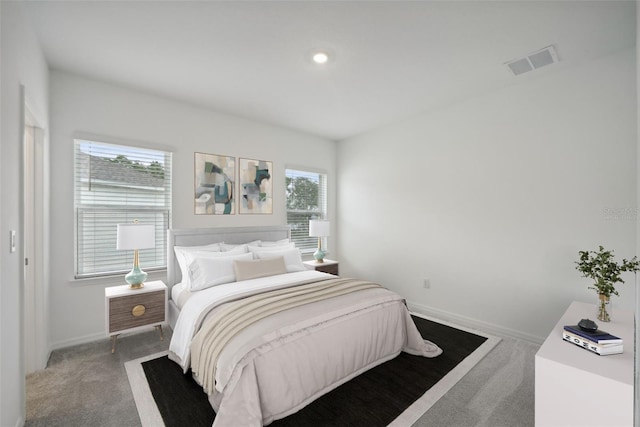 bedroom with carpet and multiple windows