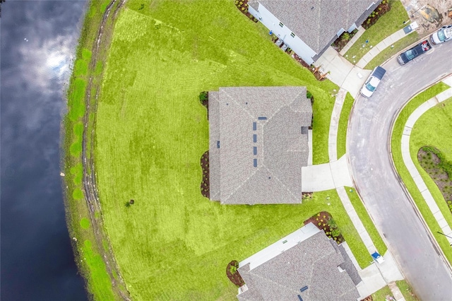 bird's eye view featuring a water view