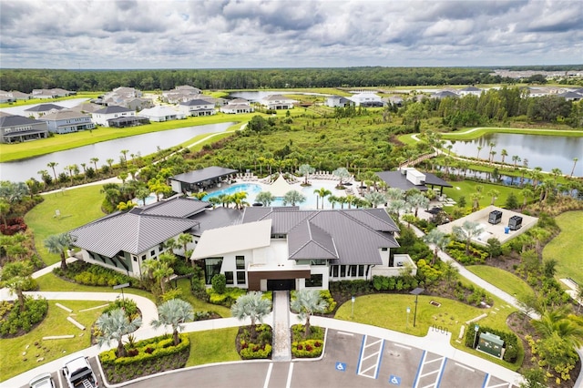 aerial view with a water view