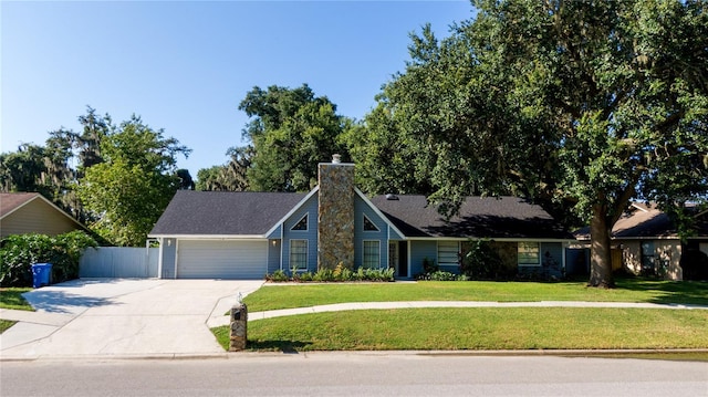 single story home with a front lawn and a garage